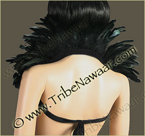 Tribe Nawaar's black premium theatrical feather collar, back, open