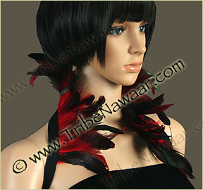 Tribe Nawaar's rich red premium theatrical feather collar, front, closed