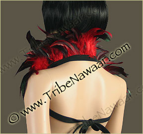 Tribe Nawaar's rich red premium theatrical feather collar, back, open