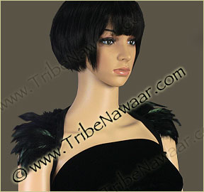 Tribe Nawaar's black premium theatrical feather collar, front, down