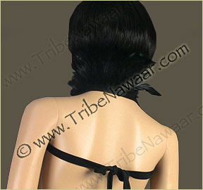Tribe Nawaar's black premium theatrical feather collar, back, closed