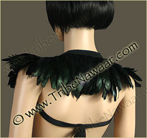 Tribe Nawaar's black premium theatrical feather collar, back, down