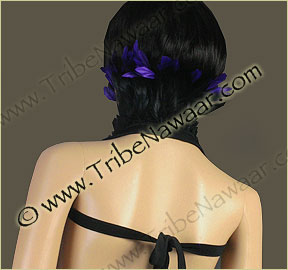 Tribe Nawaar's purple queen theatrical feather collar, back, closed