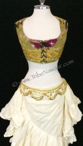 Tribe Nawaar's corseted bodice top & 25 yard cupcake skirt with a gold belt