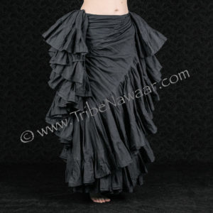 Tribe Nawaar's 25 Yard Black Cupcake Skirt, shown wrapped in a 'double cross' skirt tuck