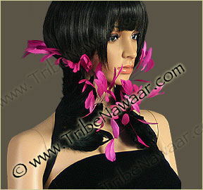 Tribe Nawaar's hot pink queen theatrical feather collar, closed