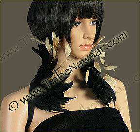 Tribe Nawaar's natural queen theatrical feather collar, closed
