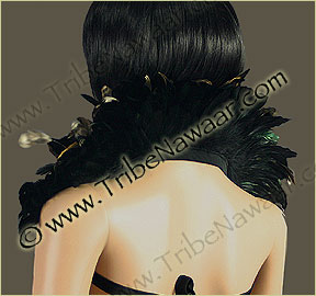 Tribe Nawaar's natural variegated queen theatrical feather collar, back