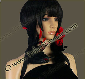 Tribe Nawaar's red queen of hearts theatrical feather collar, closed