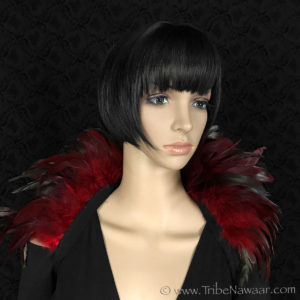 Tribe Nawaar's rich red premium theatrical feather collar, open 'Showgirl' style