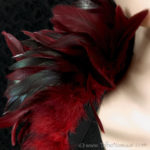 Tribe Nawaar's rich red premium theatrical feather collar, detail of feathers