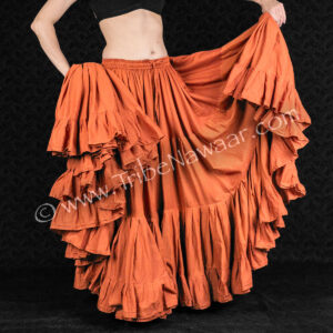 Classic Copper 25 Yard Cupcake Skirt- The best 25 yard belly dance skirt. Quality construction makes it useful as a FCBDstyle® (ATS) skirt, tribal fusion skirt, flamenco skirt and folkloric dance skirt. Available exclusively from The Nawaar Marketplace at www.TribeNawaar.com