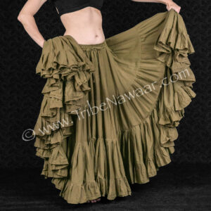 Prairie Grass 25 Yard Cupcake Skirt- The best 25 yard belly dance skirt. Quality construction makes it useful as a FCBDstyle® (ATS) skirt, tribal fusion skirt, flamenco skirt and folkloric dance skirt. Available exclusively from The Nawaar Marketplace at www.TribeNawaar.com