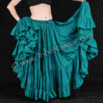 Teal Jewel 25 Yard Cupcake Skirt- The best 25 yard belly dance skirt. Quality construction makes it useful as a FCBDstyle® (ATS) skirt, tribal fusion skirt, flamenco skirt and folkloric dance skirt. Available exclusively from The Nawaar Marketplace at www.TribeNawaar.com