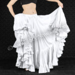 Pure White 25 Yard Cupcake Skirt- The best 25 yard belly dance skirt. Quality construction makes it useful as a FCBDstyle® (ATS) skirt, tribal fusion skirt, flamenco skirt and folkloric dance skirt. Available exclusively from The Nawaar Marketplace at www.TribeNawaar.com