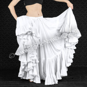 Pure White 25 Yard Cupcake Skirt- The best 25 yard belly dance skirt. Quality construction makes it useful as a FCBDstyle® (ATS) skirt, tribal fusion skirt, flamenco skirt and folkloric dance skirt. Available exclusively from The Nawaar Marketplace at www.TribeNawaar.com