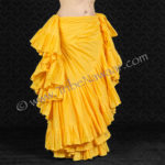 Tribe Nawaar's 25 Yard Daffodil Yellow Green Cupcake Skirt, shown in a 'double cross' skirt tuck