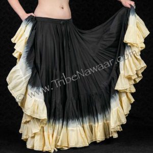 Black Top Parchment Skirt. 25 yard hand dip dyed cupcake skirt from Tribe Nawaar. Perfect for ATS belly dance costumes!