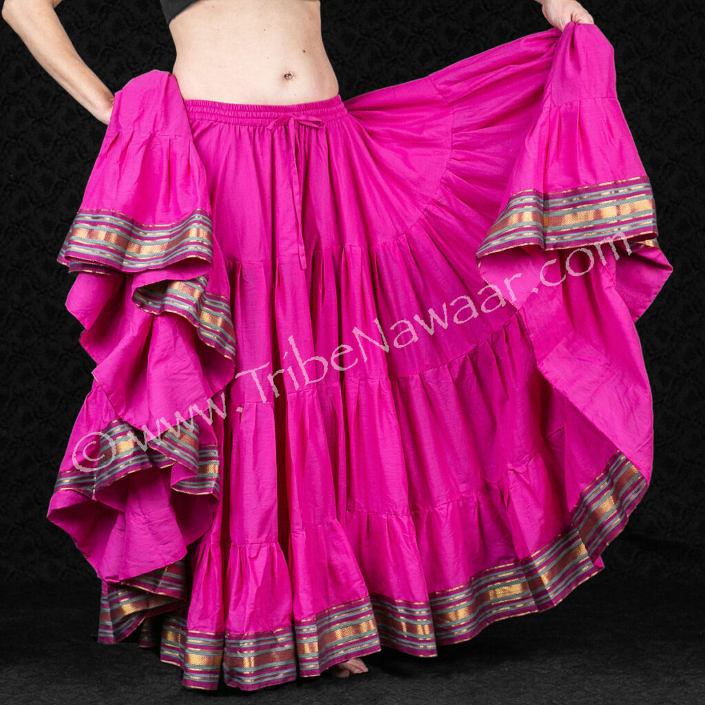 Hot Pink Lotus Sari Trim Skirt - Tribe Nawaar