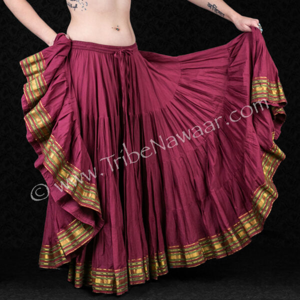 Wine Lotus Sari Trim Skirt