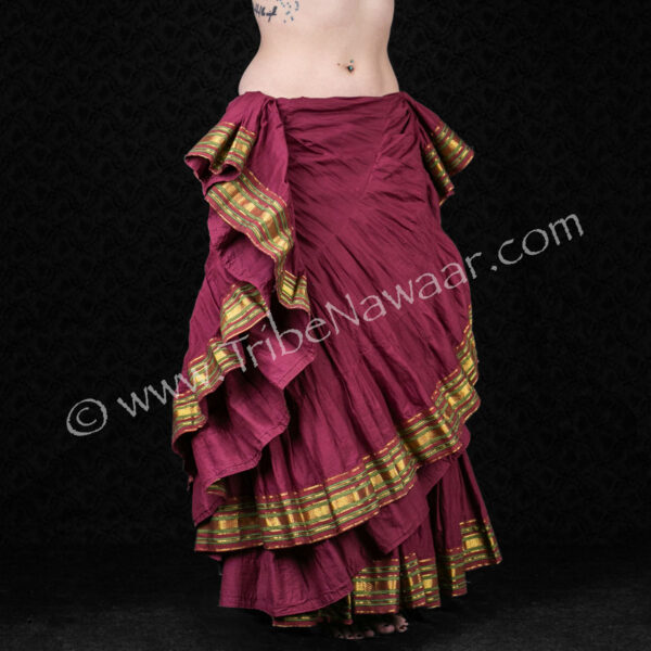 Wine Lotus Sari Trim Skirt