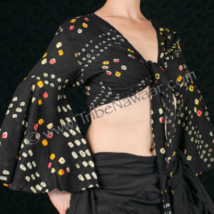 Black Jaipur Flute Sleeve Wrap Top, great tribal style belly dance top, folkloric dance top or festival top