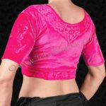 Pink sutra choli top from Tribe Nawaar, back view