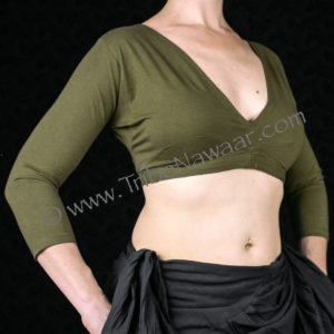 Olive 3/4 Sleeve Cotton Lycra Choli Top