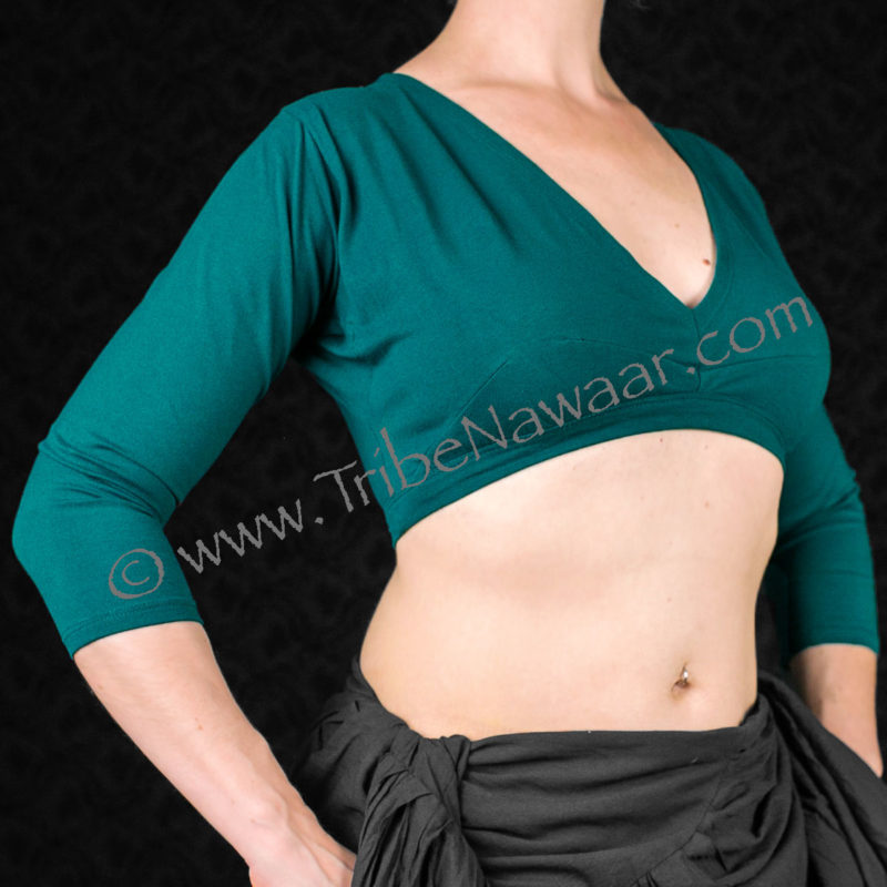Teal 3/4 Sleeve Cotton Lycra Choli Top
