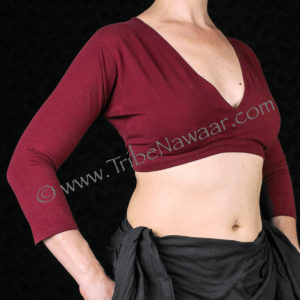 Wine 3/4 Sleeve Cotton Lycra Choli Top