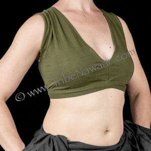 Olive Sleeveless Cotton Lycra Choli Top