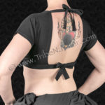 Black basic short sleeve choli from Tribe Nawaar, back view.