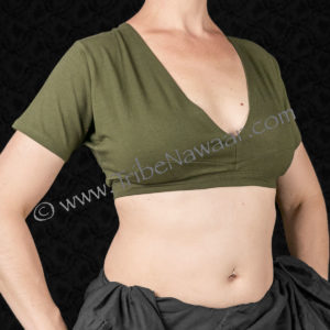 Olive Short Sleeve Cotton Lycra Choli Top (S/M, L/XL, XXL)