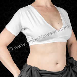 White Short Sleeve Cotton Lycra Choli Top (L/XL, XXL)