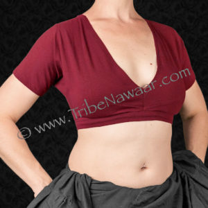 Wine Short Sleeve Cotton Lycra Choli Top(L/XL, XXL)