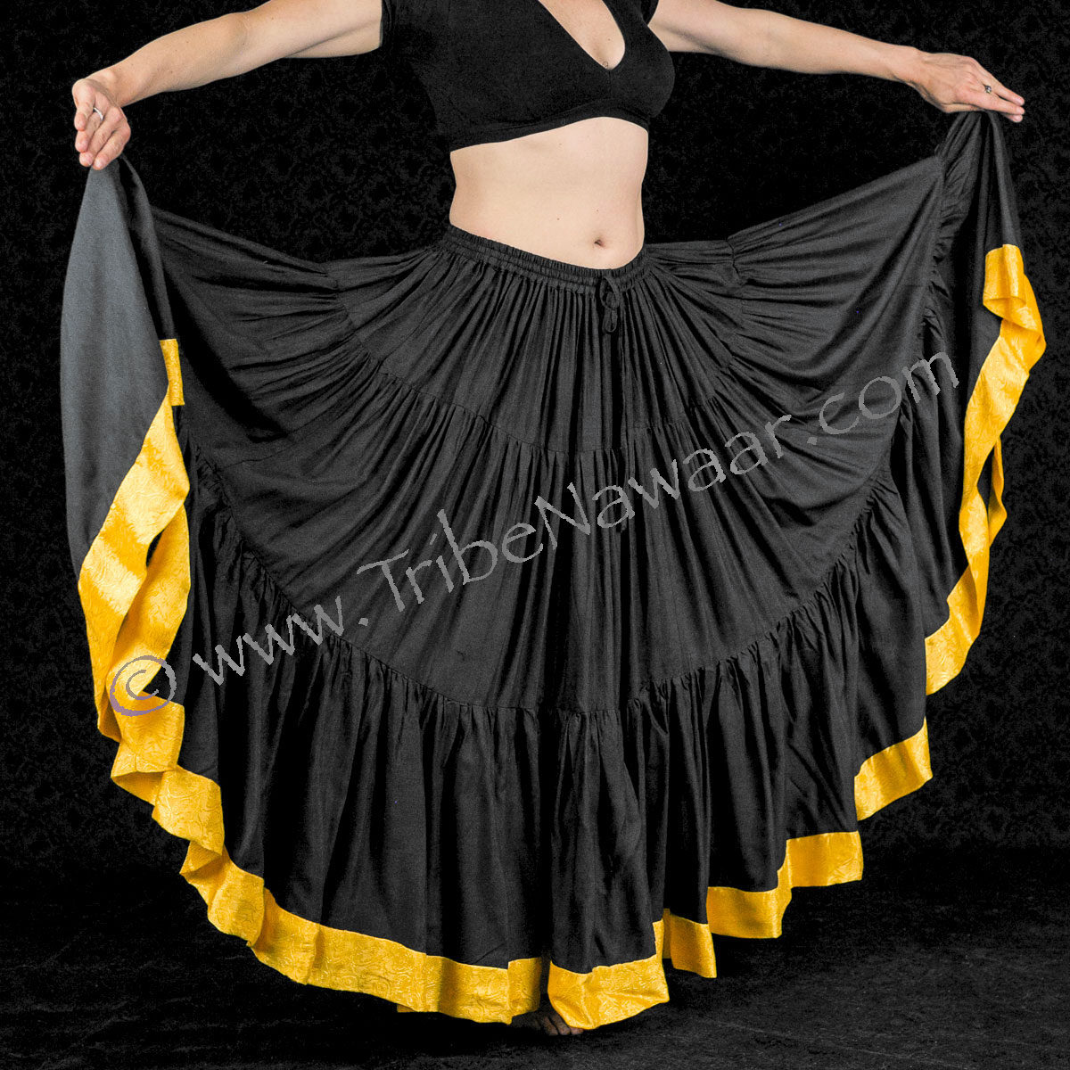 Tribe Nawaar's Sunny Yellow Ribbon Trim Skirt, a full circle spinning skirt!