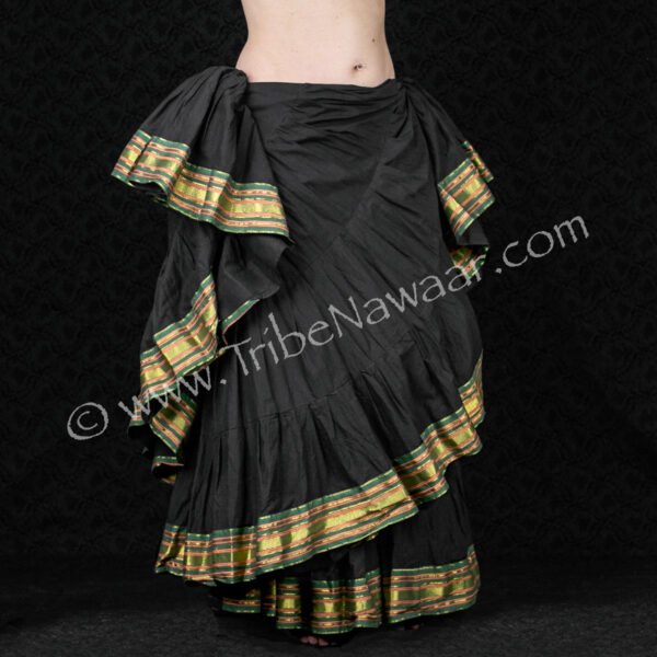 Black Lotus Sari Trim Skirt With Green Trim