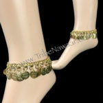 Tribe Nawaar's gold coin anklets. Great for belly dance, festivals and so much more! Image of anklets modeled.