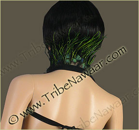Tribe Nawaar's peacock flue theatrical feather collar, back, closed