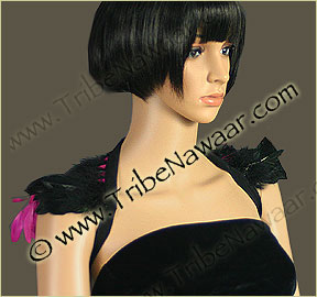Tribe Nawaar's hot pink queen theatrical feather collar, down