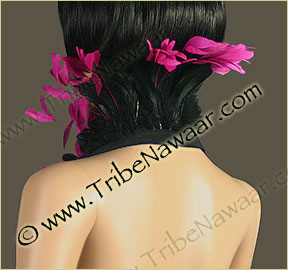 Tribe Nawaar's hot pink queen theatrical feather collar, back, closed