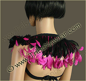 Tribe Nawaar's hot pink queen theatrical feather collar, back, down