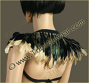 Tribe Nawaar's natural queen theatrical feather collar, back, down