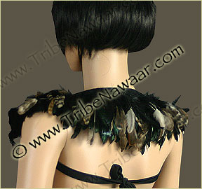 Tribe Nawaar's natural variegated queen theatrical feather collar, back, down