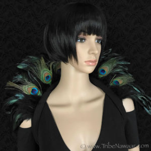 Tribe Nawaar's double peacock eyes theatrical feather collar, open 'Showgirl' style