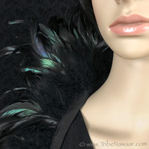 Tribe Nawaar's black premium theatrical feather collar, detail of feathers