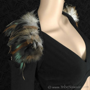 Tribe Nawaar's natural premium theatrical feather collar, laid flat 'Warrior' style