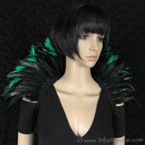 Tribe Nawaar's emerald queen theatrical feather collar, open 'Showgirl' style