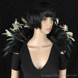 Tribe Nawaar's natural queen theatrical feather collar, open 'Showgirl' style