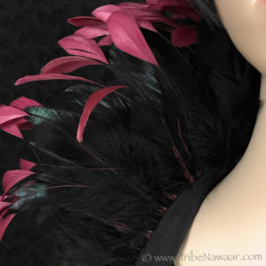 Tribe Nawaar's wine queen theatrical feather collar, detail of feathers